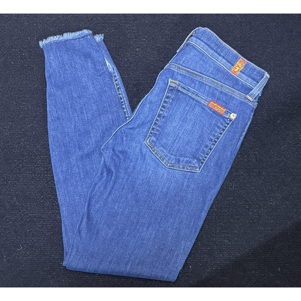 7 For All Mankind Jeans Womens 28 Blue The Ankle Skinny Raw Hem Stretch Denim